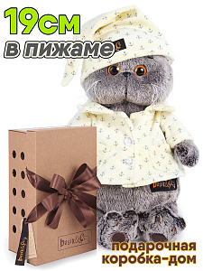 Кот Басик 19см в пижаме, короб-дом