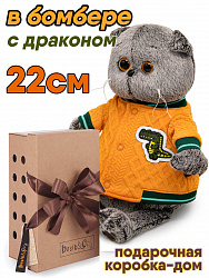 Кот Басик 22см в бомбере с крокодилом, короб-дом